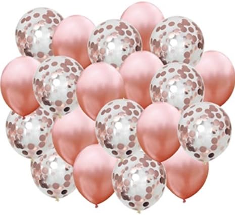 Large Rose Gold Confetti Balloons Decorations – 18 Inch - 22 Pieces | Great for Bridal Shower Decorations Birthday Party Graduation Party| Bridal Shower Balloons | Pre-filled Rose Gold Confetti Metallic Balloons