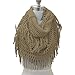 HUE21 Women's Fringe Knitted Crochet Cutout Infinity Scarf Sand Color