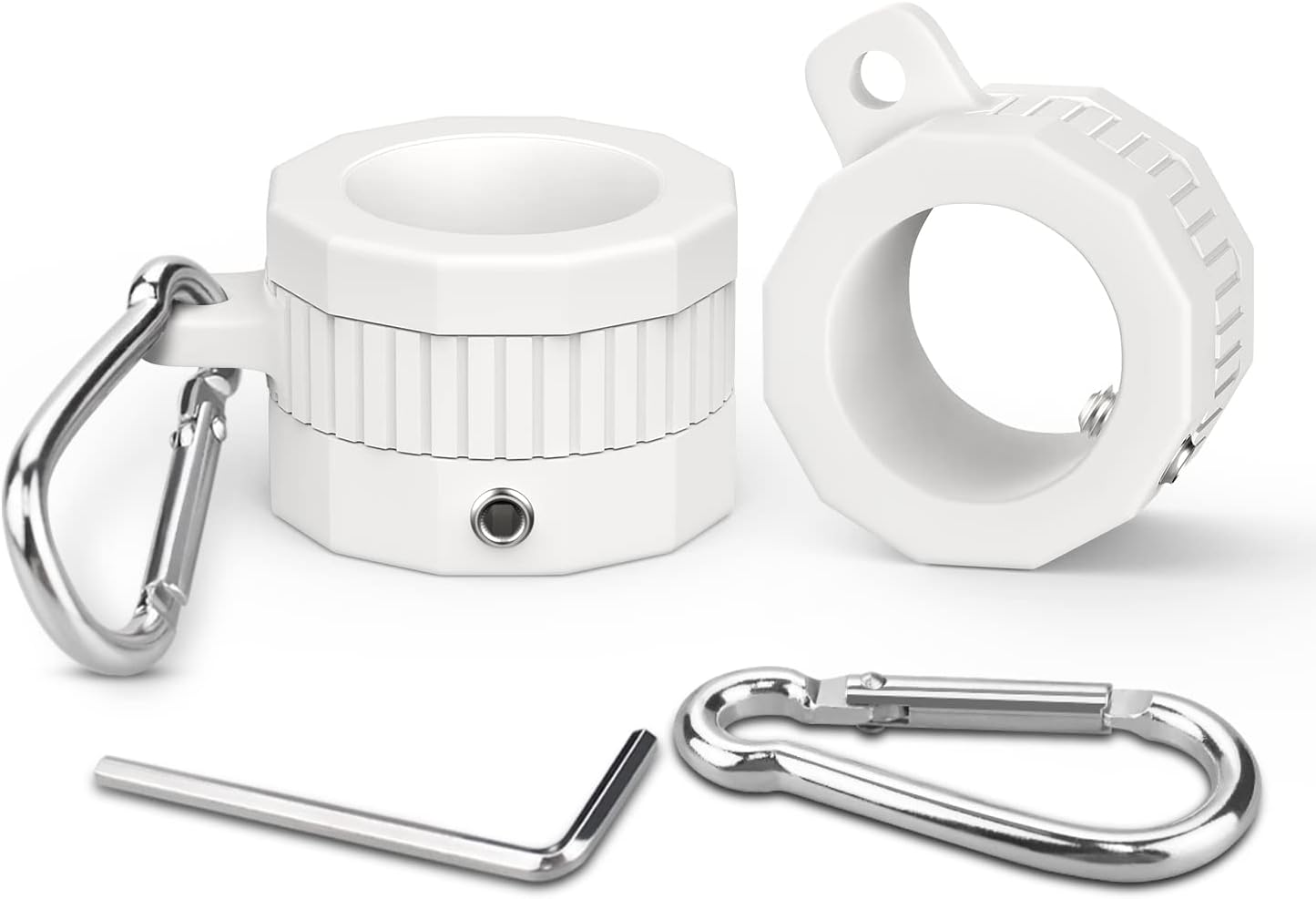 Flagpole Hardware - Loretoy Plastic Flag Pole Rings with Bearings 2 Pack, 360 Degree Rotating Anti-Wrap Flag Mounting Ring, Spinning Flag Pole Swivel Set with Carabiner and Wrench for 0.75-1.0 Inch Flagpole-White