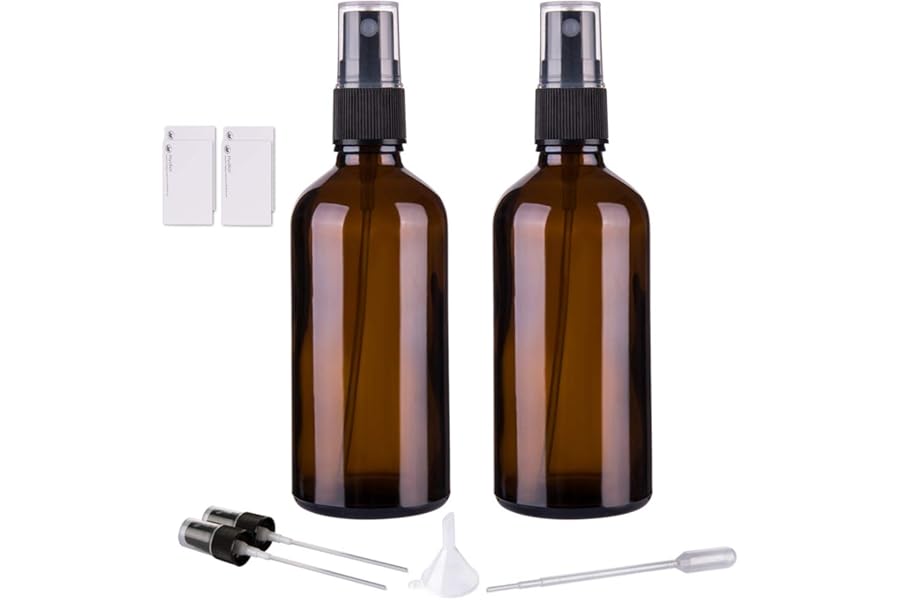 Hydior Amber Glass Spray Bottles for Essential Oils, 4oz Empty Small Fine Mist Spray Bottle 2 Pack