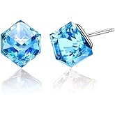 Cube Austrian Crystal Drop Stud Earrings for Women Fashion S925 Sterling Silver Hypoallergenic Jewelry