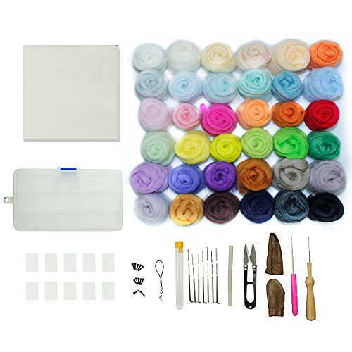 Craft Needle Felting Kit, 36 Colors Needle Felting Wool Set Starter Kit Wool Felt Tools, Wool Fibre Hand Spinning DIY Craft Supplies