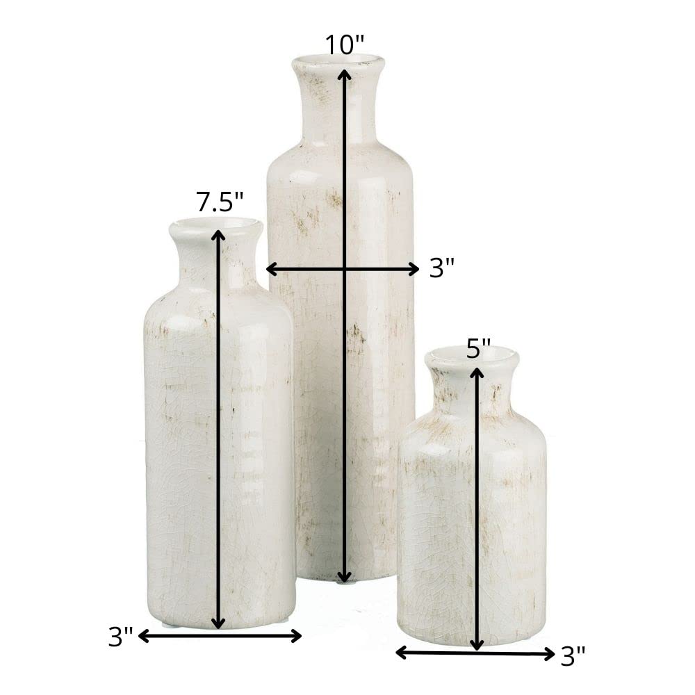 Sullivans White Ceramic Vase Set, Farmhouse Decor, Home Decorative Vase, Vases For Your Kitchen, Bedroom, Office, Living Room, Bathroom, & Shelf Centerpiece Table Decorations (CM2333) - Image 3