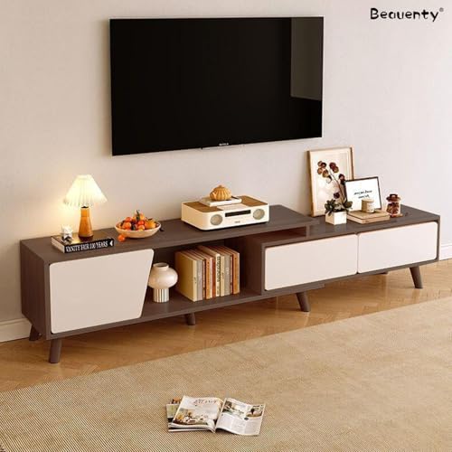 Beauenty TV Cabinet for up to 50-70 Inches TV, 2 Drawer TV Entertainment Modern Design, Wooden TVs Console Table, Adjustable TV Rack L 220 x W 30 x H 43 cm (Style 1)