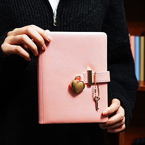 CAGIE HeartShaped Lock Diary with Key, Pink Diary with Lock for Girls