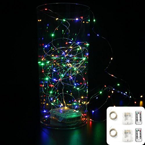 LED Fairy Lights with Remote Control - Battery Powered, Waterproof, 8 Modes 50 LED 16.5FT, 2 Pack – Multicolor