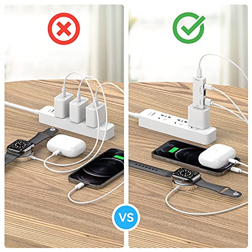 USB C Charger Plug Extender, 3 in 1 USB C Power Adapter Expander Fast Charging Compatible with PD Wall Charger USB C Plug Charger for Apple Watch,iPhone, iPad, AirPods, Macbook (Plug Not Included)