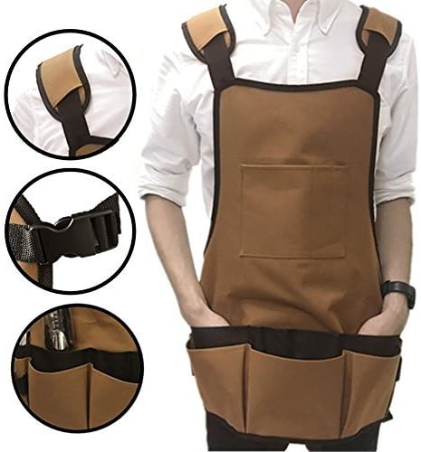 Ez4garden Heavy Duty Waterproof Garden Tool Apron Multifunction Oxford Canvas Work Apron with Multi-Pockets and Adjustable Belt, Coffee 22.8-Inchx23.6-Inch