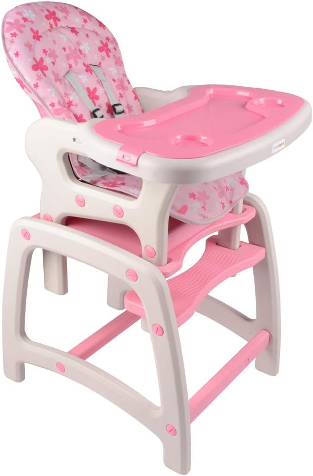 Dearbebe 3 in 1 Baby High Chair Booster Seat Toddler Chair with Eating Table, Pink Flower