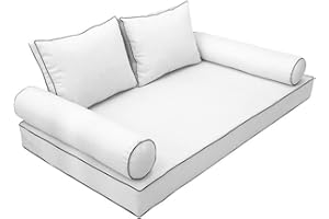 Prolinemax |SLIPCOVER ONLY|S1 Outdoor Daybed Mattress Bolster Backrest Cushion Covers Contrast Trim Twin AD106