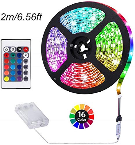 ACONDE Battery Powered LED Strip Lights, Remote Controlled, Multi-Color Changing, DIY Indoor and Outdoor Decoration, 6.56ft/2M, Waterproof