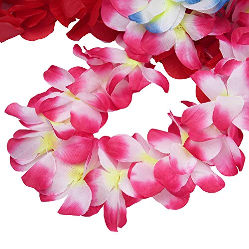 Livder 6 Pieces Hawaiian Flower Leis Necklaces, Tropical Island Beach Theme Party Decorations Supplies - Thumbnail 4