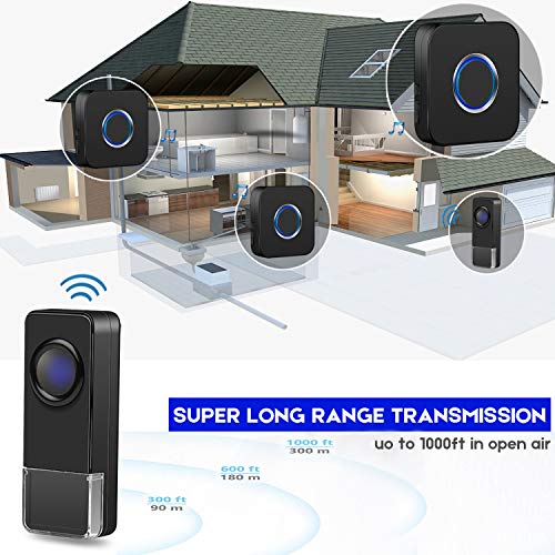 Coolqiya Doorbell Kit Wireless Door Bell Chimes with 3 Plugin Receivers and 2 Remote Waterproof Door Buttons, No Battery Required for Receivers, 52 Ringtones, Black