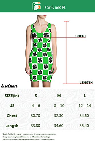 For G and PL ST.Patrick's Day Womens Sexy Sleeveless U Neck Tunic Dress Green Checker & Clover M