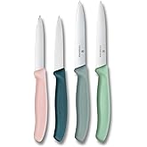 Victorinox Swiss Classic 4-Piece Paring Knife Set, Straight &amp; Serrated Edge | Swiss made culinary set includes 3.25" and 4" blades in pink, blue, grey, and light mint for slicing fruit or vegetables