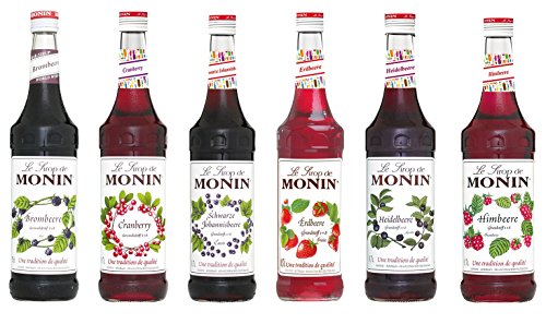 Monin Beeren Set (6 x 0.7l Flaschen: Brombeere, Schwarze Johannisbeere, Erdbeere, Heidelbeere, Himbeere, Cranberry)