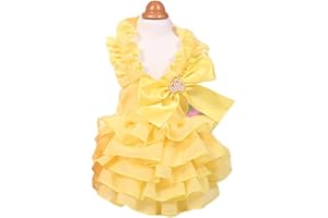 MaruPet Fashion Sweet Puppy Dog Love Printed Princess Skirt Pet Dog Pleated Camisole Tutu Dress Yellow XS