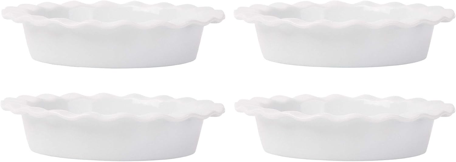 Home Essentials 15270 Fiddle and Fern Ruffle Mini Pie Plates, Set of 4, 5-inch Diameter, White