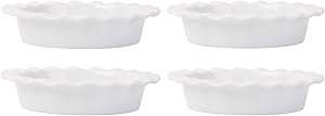 Home Essentials 15270 Fiddle and Fern Ruffle Mini Pie Plates, Set of 4, 5-inch Diameter, White