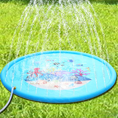 AILIMY Sprinkler for Kids , Very Large Sprinkle and Splash Play Mat , Inflatable Outdoor Sprinkler Pad Water Toys for Kids (70 inch)