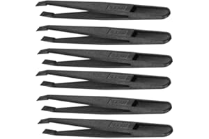 QLXHBOT Black Plastic Slant Flat Tip Anti-static Tweezers 4.7 Inch Length 6pcs