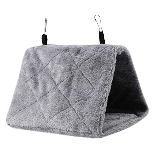 Hffheer Plush Bird Hammock Warm Bird Nest, Hanging Pet Bird Cage Cave Swing Parrot Tents Bed for Parakeet Cockatiel Lovebird Budgie Canary Cockatoo (M-Gray)