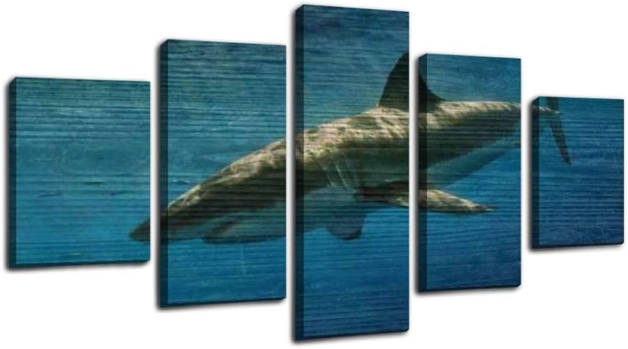 cage diving with great white sharks in guadalupe, mexico great white Framed Art Wall Painting Pictures Canvas Prints Gallery Wrapped Poster Home Office Living Room Wall Decor Ready to Hang 5 Panel