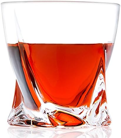 Whiskey Glass Set of 2 - Twist Whiskey Glasses By GoldenCrescent - Excellent Liquor Glassware - 10 oz - Unique Design - Dishwasher Safe Bourbon Tumbler - 100% Lead-Free Ultra-Clear Scotch Glass