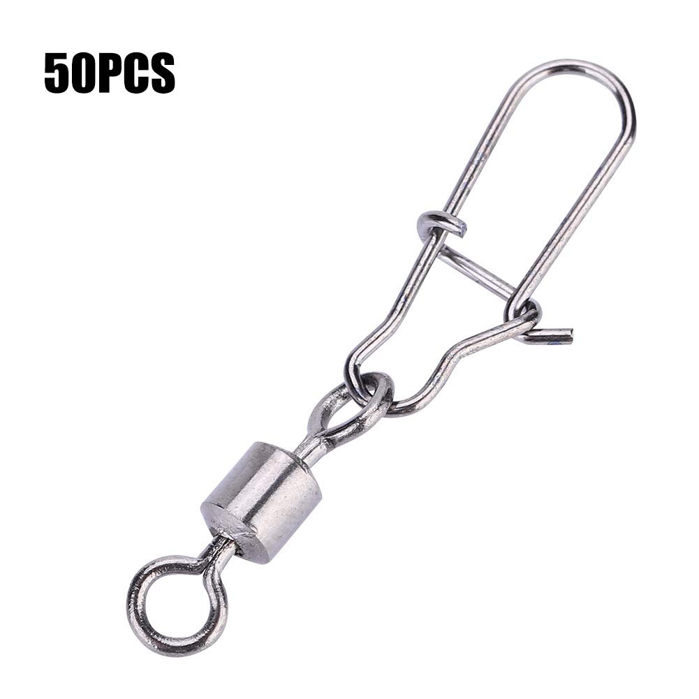 50-Piece Ball Bearing Fishing Swivels with Safety Snap, Stainless Steel Coastlock Barrel Swivels for Saltwater Freshwater Fishing Tackle (Size 8#)