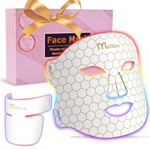 Red Led Spectrum Mask Red Light for Face and Neck Set, 850nm and Red Light 630nm, 460nm 530nm 4 Gears Energy Adjustment, White
