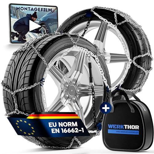 WERKTHOR 2x Schneeketten - Zugelassene Schneeketten für PKW - Optimaler Grip & Einfache Montage - Schneekette aus Metall - Für verschiedenen Reifengrö