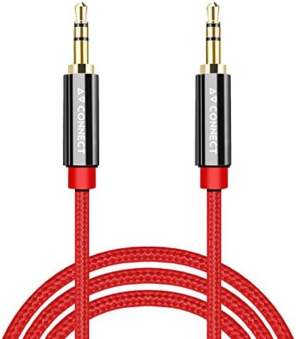 AV Connect 3.5mm Aux Audio Cable [2 Meters/6.5ft - Copper Shell, Hi-Fi Sound Quality, Braided] - Red&Black