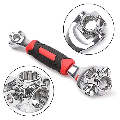 Brezzycloud Multi-Function Socket Wrench, 48 Tools In One with 360 Degree Rotating Head, Tiger Wrench Works with Spline Bolts, 6-Point, 12-Point, and Any Size Standard or Metric