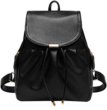 LIZHIGU Women Leather Backpack Purse Durable School Travel Bag For Girl Ladies Black 282