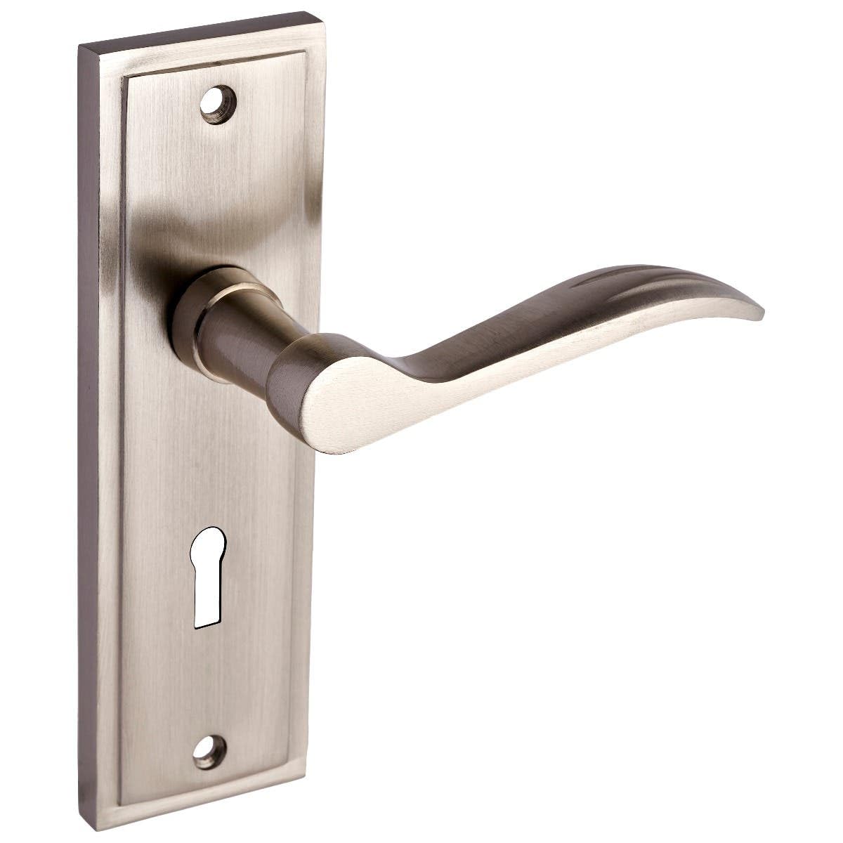 Designer Levers - Berkeley Modern Design Lever Door Handle - 1 Pair - Satin Nickel - Locking Door Handle