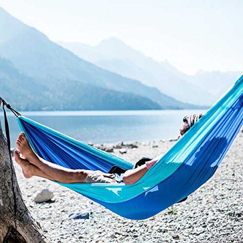 FYLINA Double Camping Hammock with 2 Tree Straps, Carabiner, Portable Lightweight Parachute Nylon Outdoor Hammock for Backpacking, Travelling, Survival, Beach Yard Garden Relaxing(Hammock) - Thumbnail 5