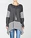 Mordenmiss Women's Stripes Asymmetry Hem Tunics Blouse with Pockets L Dark Gray