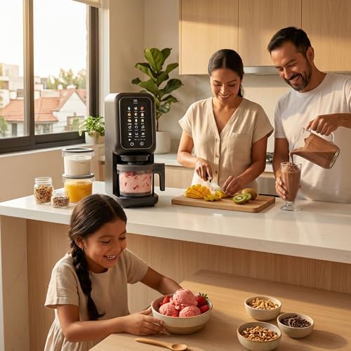 AVERA Máquina para hacer helados con 9 programas y 3 recipientes de 450 ml, Crea sorbetes, batidos, bebidas congeladas, creamy, slushie machine, ice cream maker, maquina de nieva de yogurt | MHM01