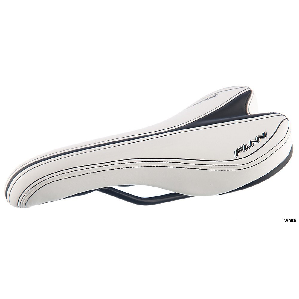 Funn Launch II Mountain Bike Saddle with Light CrMo Rails, Comfortable and Durable Bicycle Seat, Tough PVC Covered Bicycle Saddle for MTB, BMX and Road Bike (White)