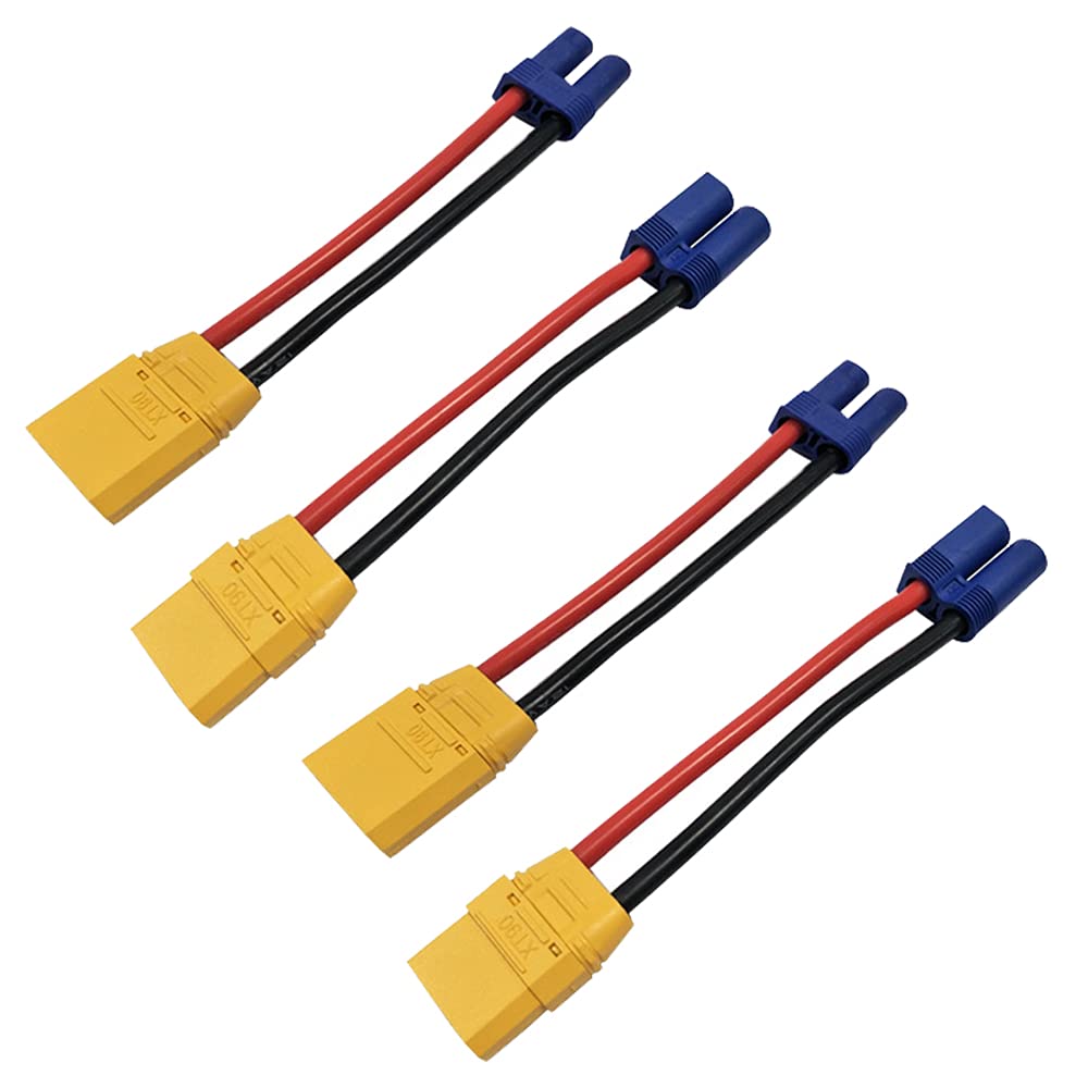 LINSYRC 2pcs XT-90 XT90H Male Connector to EC5 Female Connector and 2pcs XT-90 XT90H Female Connector to EC5 Male Connector Adapter with 3.93inch 12AWG Silicone Cable
