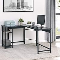 Fineboard Home Office L Shaped Computer Desk with 2 Shelves, Black