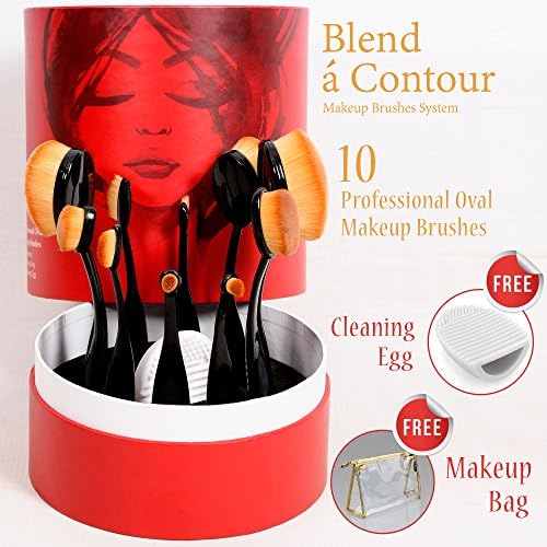 Blend a Contour Set of 10 Professional Oval Cosmetic Brushes - Concealer Eyeliner Lip Toothbrush Face Makeup Tools Kit - Excellent X-Mas Present for Visagiste, Cosmetologist