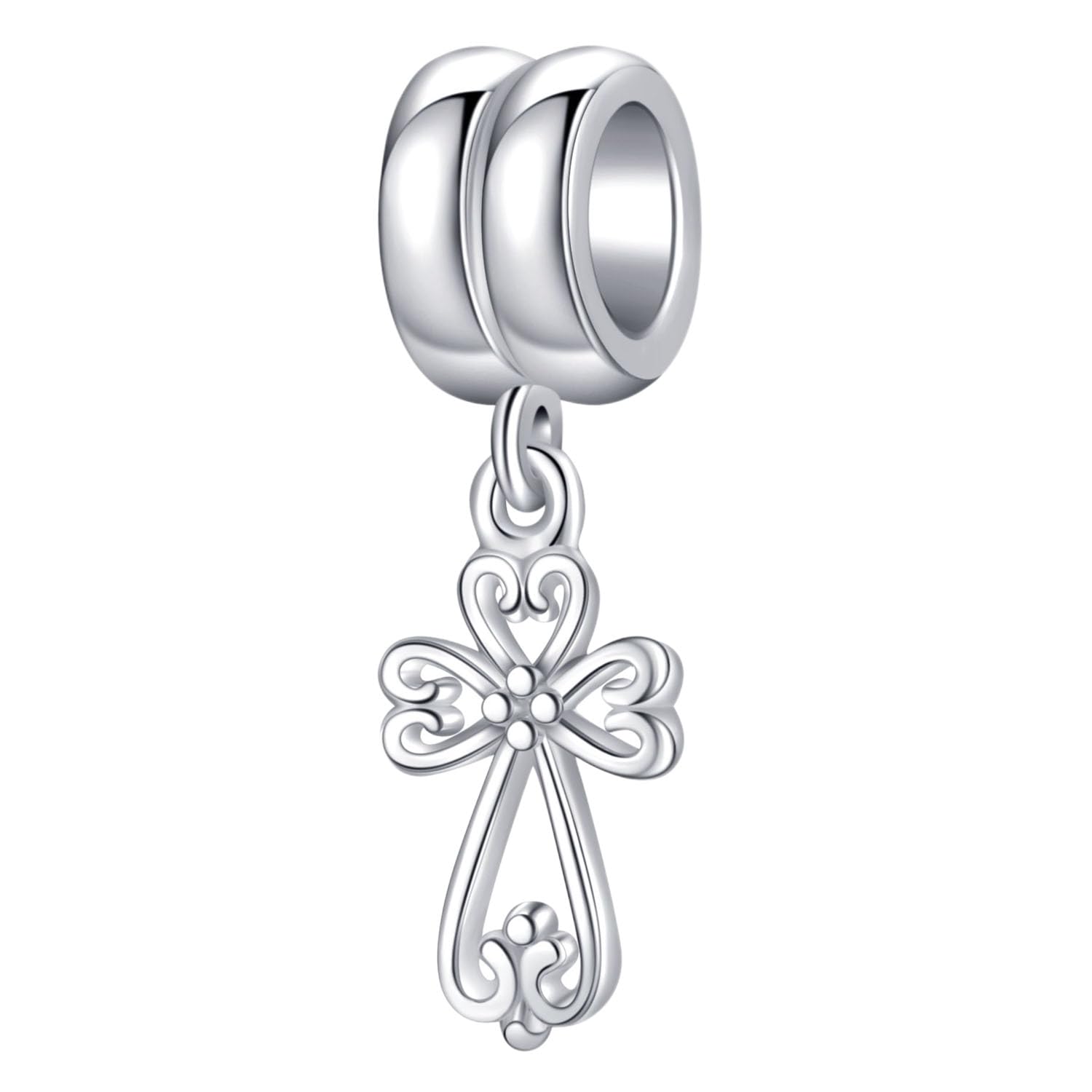 925 Sterling Silver Filigree Heart Cross Charm Christian Charm Keep Faith Dangle Charms for Pandora Charm Bracelets
