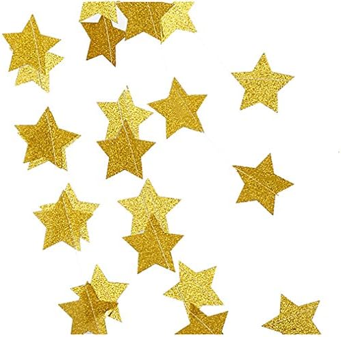 Glitter Star Paper Garland, 13 Feet Twinkle Star Banner, Perfect Sparkling Hanging Decoration for Party Supplies - 2 PCS X 6.5Feet (Gold)