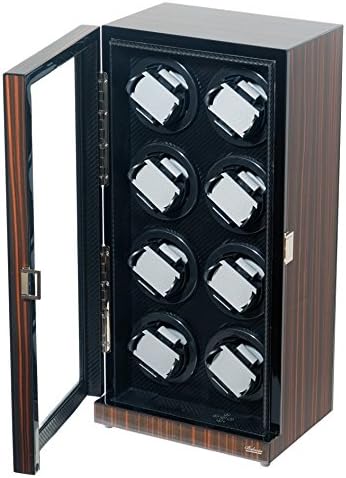 Watch Winder Ebony Wood W/LCD Display For Automatic Watches. (Ebony/Carbon Fiber W12)
