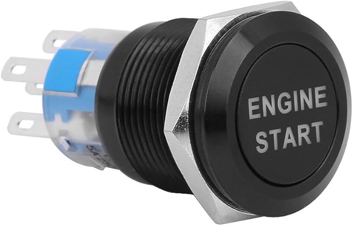 Amazon 12v 車用 電源 プッシュボタンスイッチ 防水金属 Led ロックラッチ式 電源スイッチ エンジン 始動 スイッチ 点火スターター 装着内径19mm ブラック ハーネス スイッチ 車 バイク