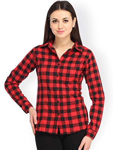 damen mode women red check shirt