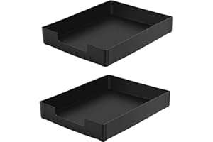 RHONZHAO Letter-Size Tray, 2PCS Desk Drawer Organizer, A4 Plastic Paper Tray, Stackable Plastic Paper Holder File Organizer for Office, School, Home Storage (2X Black)