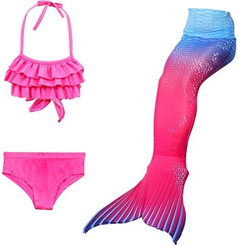 Vamelia Kids 3PCS Girls Swimsuit Mermaid Tail Swimwear Bikini Set Costume for Swimming Swimsuit, Pink 130