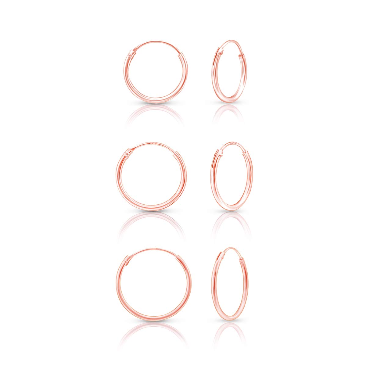 DTPsilver® Set of 3 Pairs of SMALL/MEDIUM Hoops Earrings 925 Sterling Silver Rose Gold Plated - Thickness 1.5 mm - Diameter 14, 16, 18 mm — image 1